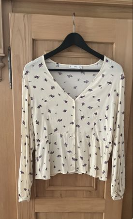 Bluse Mango 100% Viskose Gr. L crème geblümt