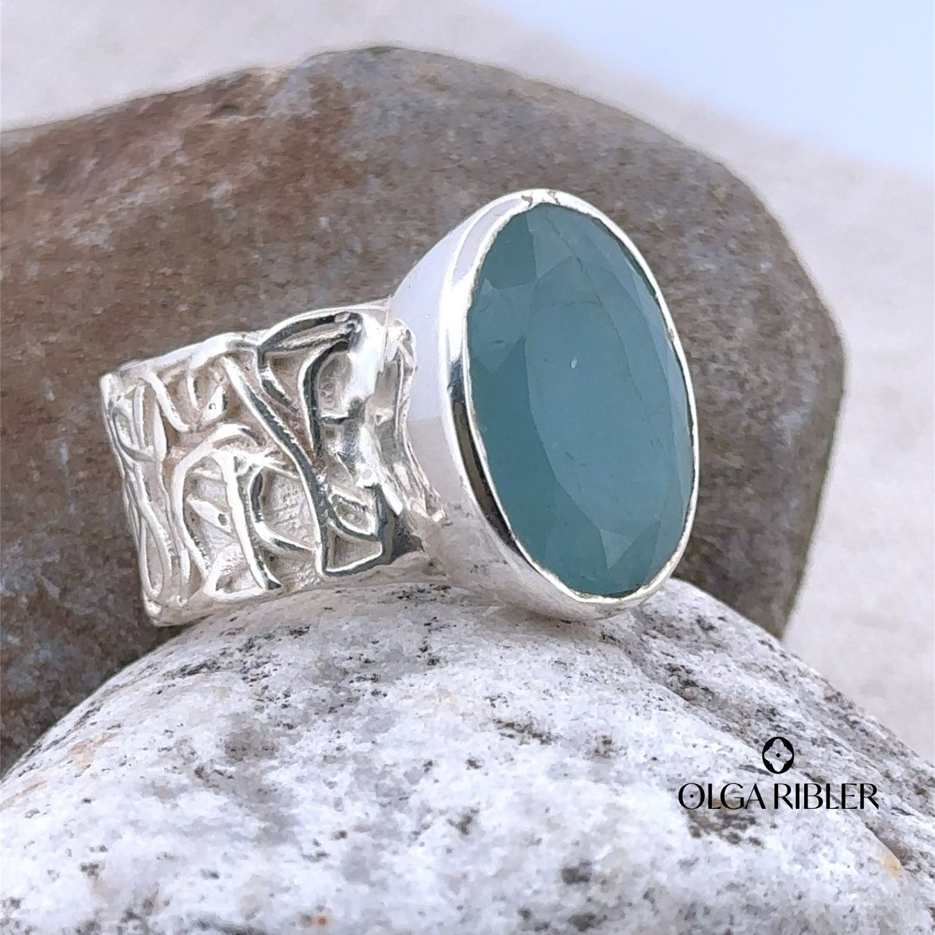 Olga Ribler Anelli: Statement Silber Ring 925 mit Aquamarin Grösse 60 – Nuovo (secondo la descrizione) da Luzern venduto da Schmuckoutlet 1