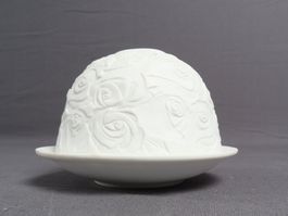 TEELICHTHALTER weiss mit Rosenmuster