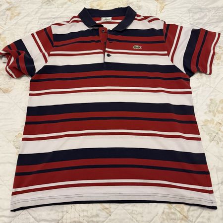 Polo Lacoste Sport rayé rouge marine taille 6 
