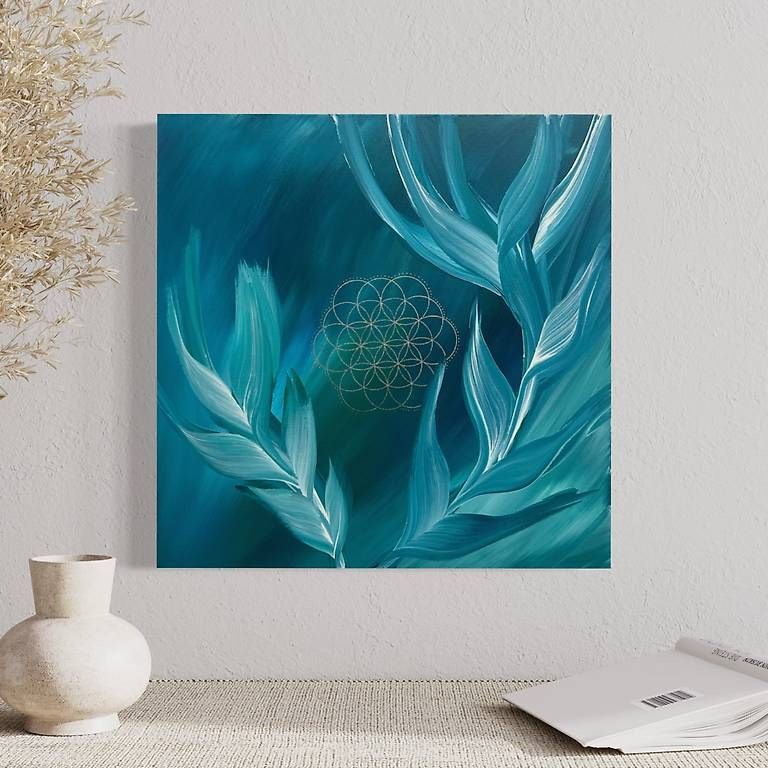 Dipinti: 40x40cm Bild grünblau "Essenz" – Nuovo e nell'imballaggio originale da Urdorf venduto da manuela4