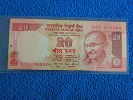 Indische Rupien Banknote, 20 Rupien, Neuwertig