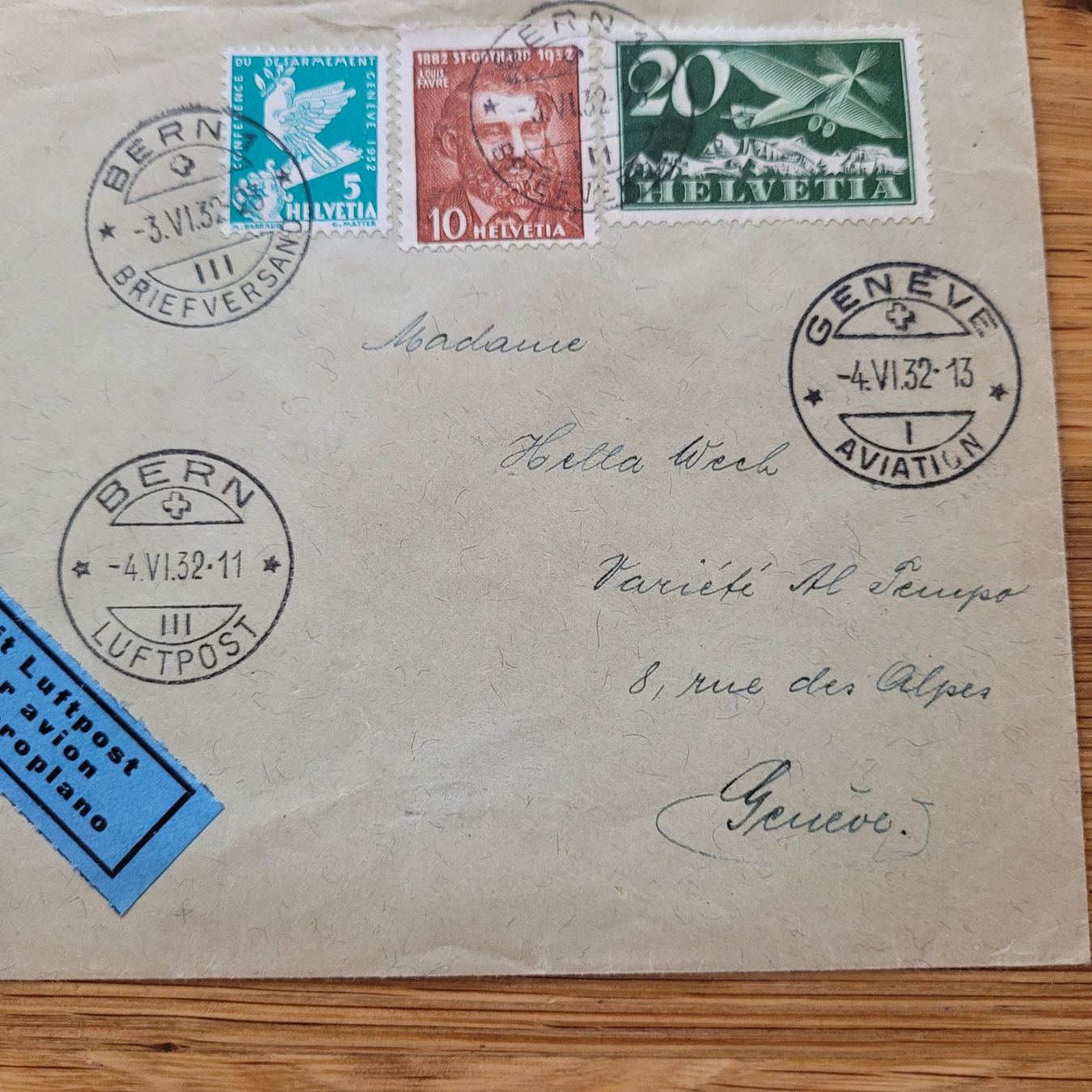 Tous les timbres: Luftpost Brief 1932 Genève Bern – D'occasion à Biel/Bienne par Destockweb 1