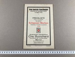 Alte Preisliste, 1928, Briefmarken Schweiz, Broschüre