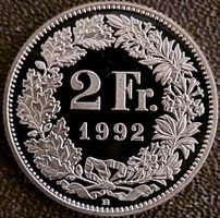 2 Franken 1992 stgl. / aus Münzsatz