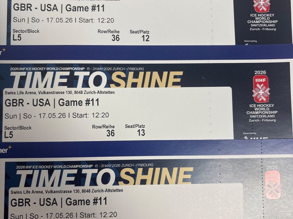 3 Tickets = GBR - USA, 17.05.26, IIHF 2026:, Zürich (Neu und ...