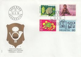 1976 572-75 Forst, gesunde Ernährung, Lepra, Telefon FDC