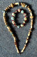 Schmuck Set Halskette + Armband Perlen Braun Türkis Vintage