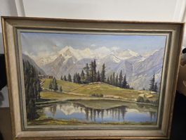 Gemälde L.Frank, Berglandschaft mit See