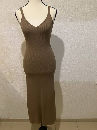 Elegantes Rippstrickkleid Taupe  Gr. S/M