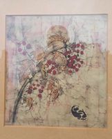 Gerahmtes Batik-Kunstbild auf Stoff – Vintage – Blumenmotiv
