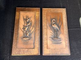 2x Vintage Kupferrelief Wandbilder, H. Möller, 70er Jahre