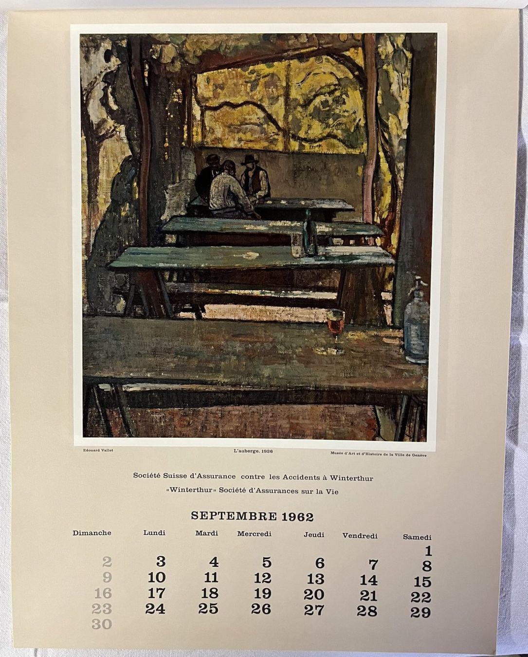 Calendari: Winterthur Versicherungen Kalender 1962 – Usato da Fribourg venduto da Kumpaan 4