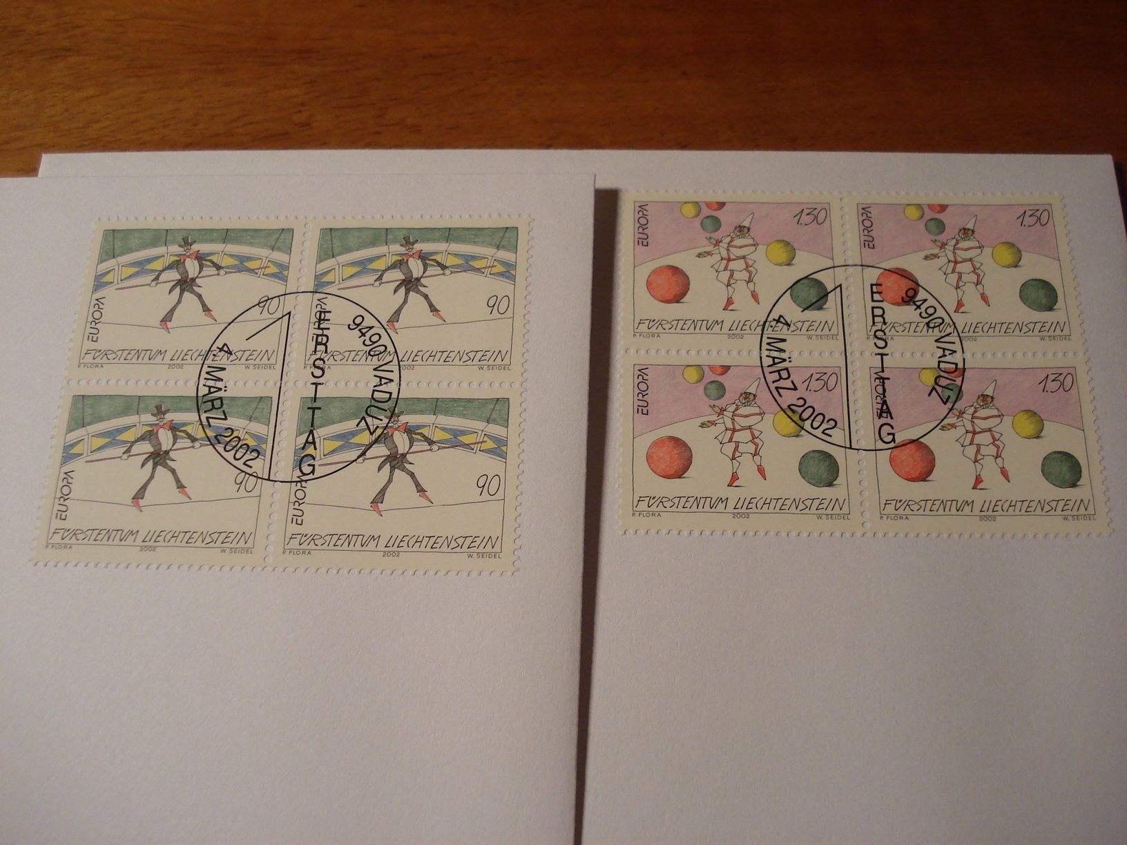 Alle Briefmarken: Liechtenstein 2002, Circus, FDC Satz, Einzel + 4erb – Gebraucht aus Niederwil AG von morostahu