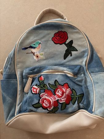 Denim Rucksack mit Blumen und Vogel Applikationen 🌸🐦
