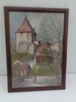Originalpastellgemälde - C.A. Bollhalder - Chur mit Hofturm