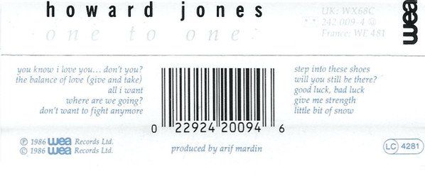 Musicassette: CASSETTE HOWARD JONES - POP – Usato da PORRENTRTUY venduto da RABAIS_SPORT 1