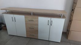 Modernes Sideboard / Kommode  Holzoptik & Hochglanz-Weiss 