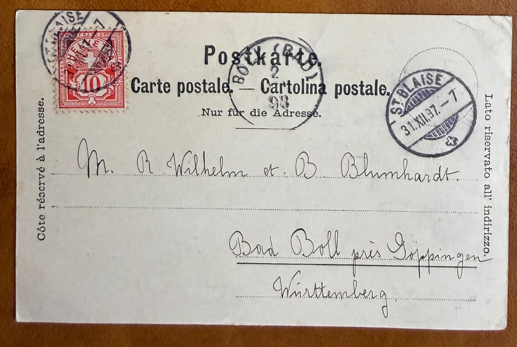 Cartoline postali: St. Blaise - Litho du 31.XII. 1897 – Usato da Lutry venduto da Ediego 1