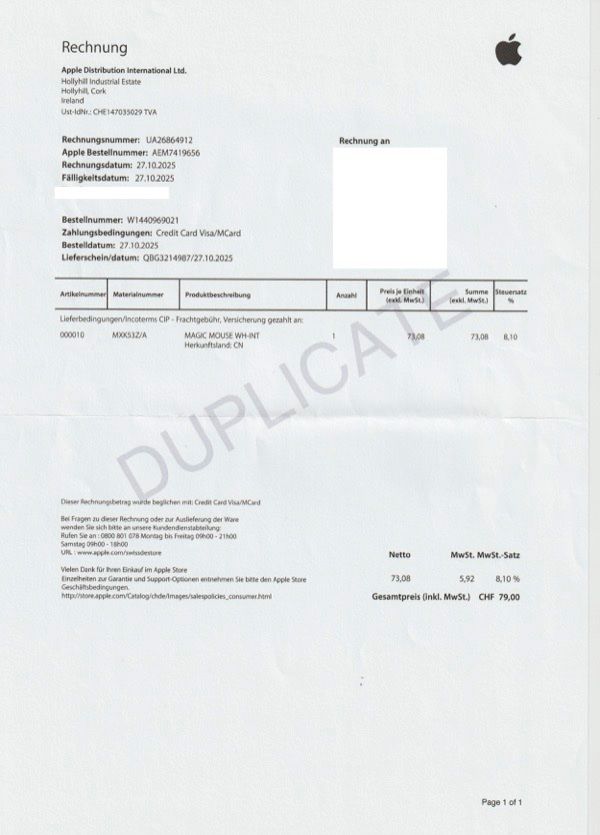 Mouse: Apple Magic Mouse weiss mit Ladekabel in Originalverpackung – Usato da Balgach venduto da M.Keller01 2