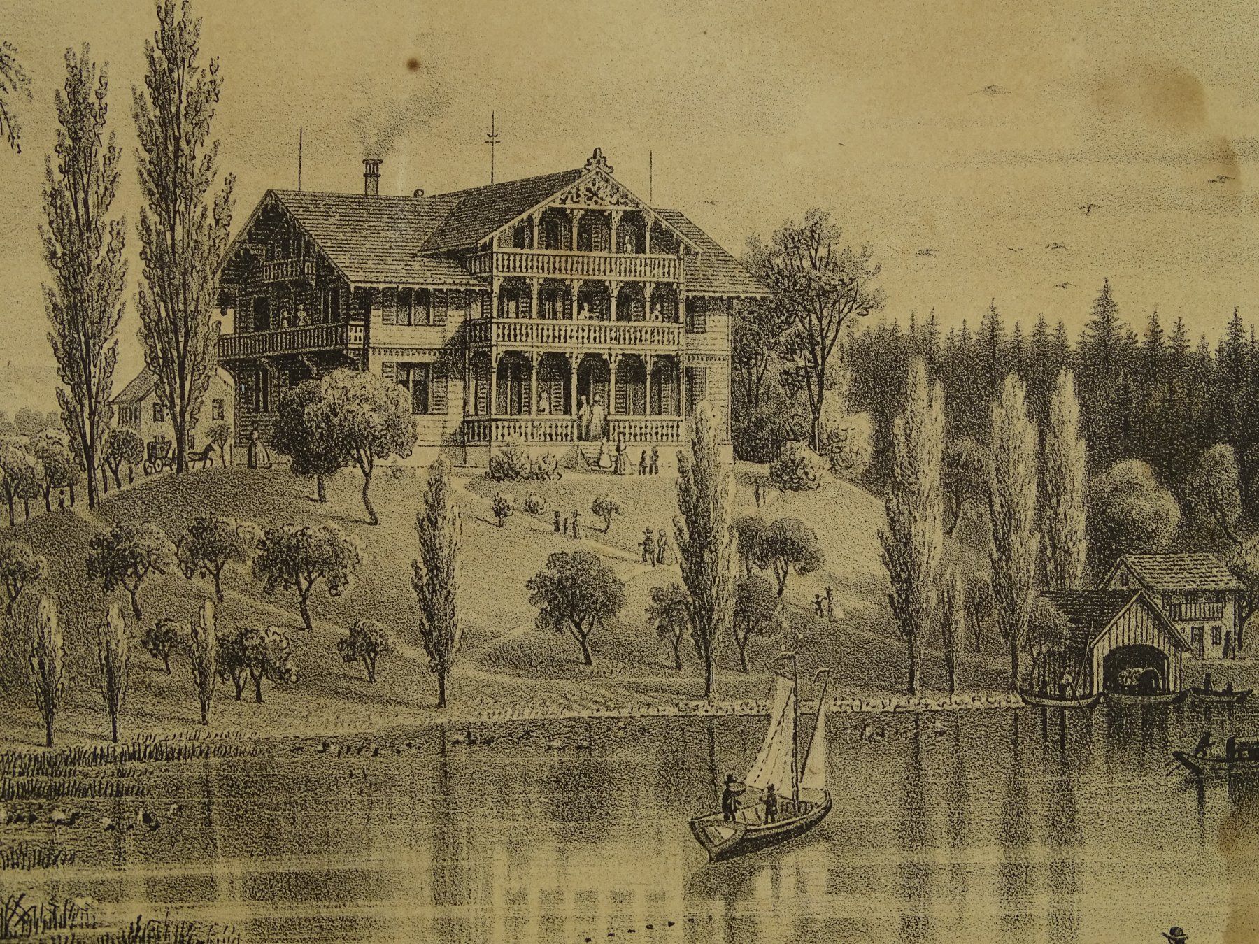 Incisioni: ZÜRICH, REGENSDORF, KATZENSEE, LITHOGRAPHIE VON E. LABHARDT – Usato da Grüningen venduto da Kartensammler 6