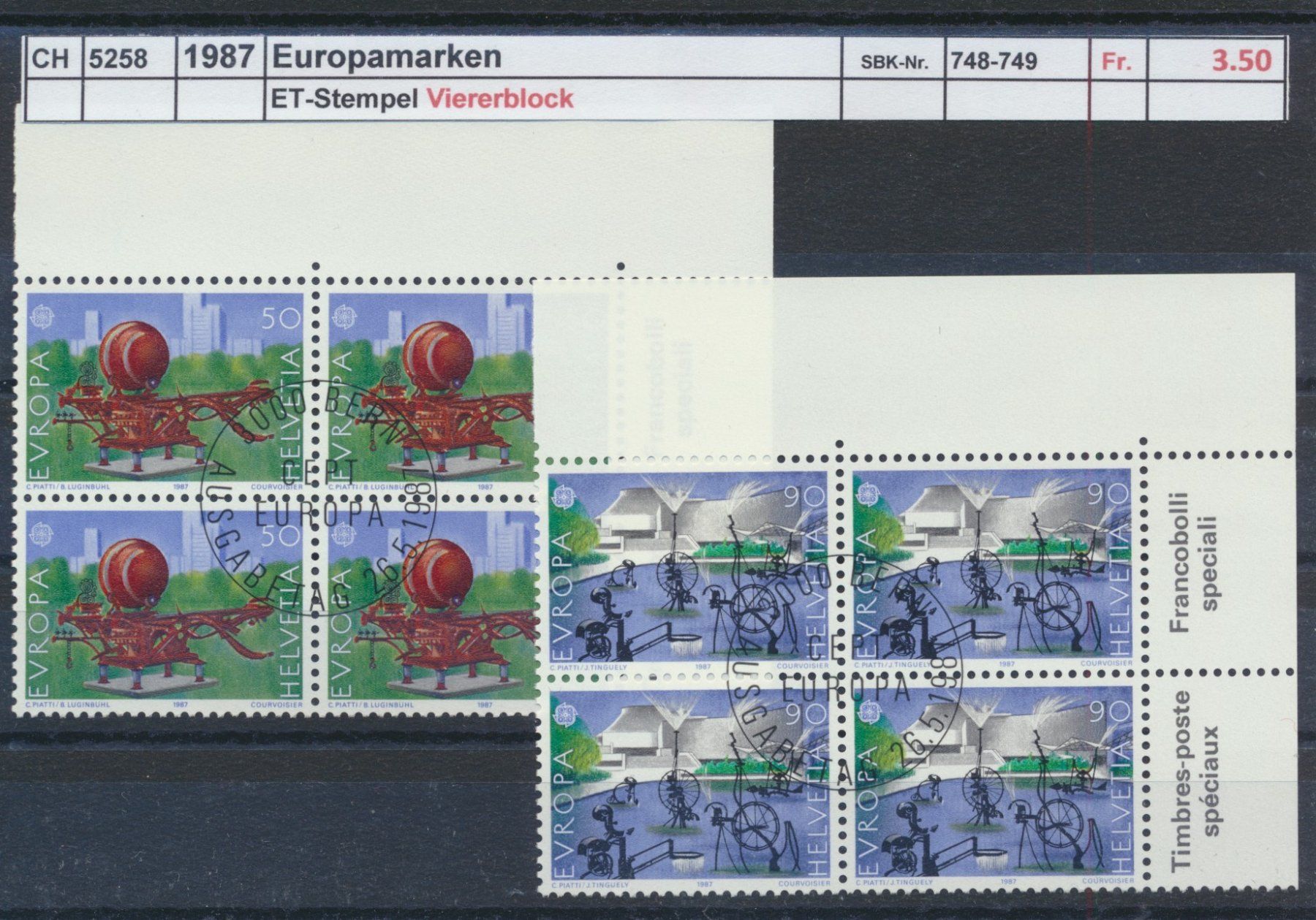 Tutti i francobolli: 1987 "Europamarken", Viererblock, ET - Stempel – Usato da Winterthur venduto da Zupogeru