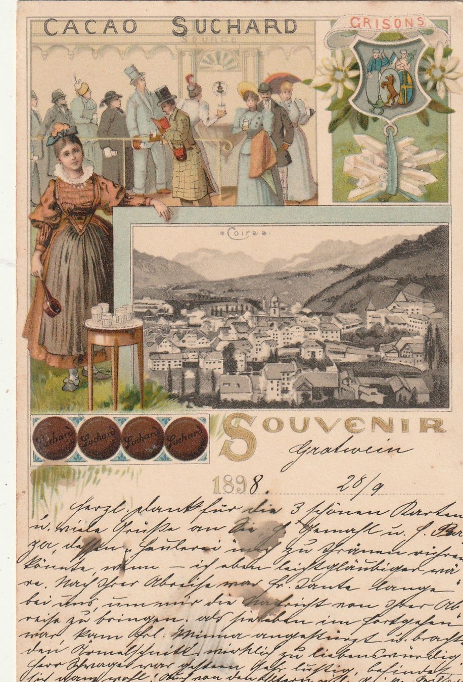 Cartoline postali: Chur mit Werbung Cacao Suchard – Usato da Rorschacherberg venduto da fratovi2