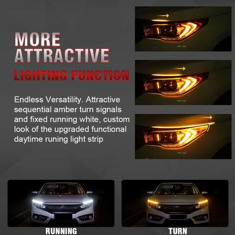 2X 45CM LED Blinker Dynamische Streifen Auto DRL Scheinwerfer