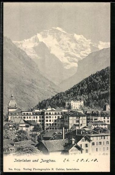 Cartoline postali: AK Interlaken, Teilansicht und Jungfrau – Usato da Berlin venduto da bartko-reher