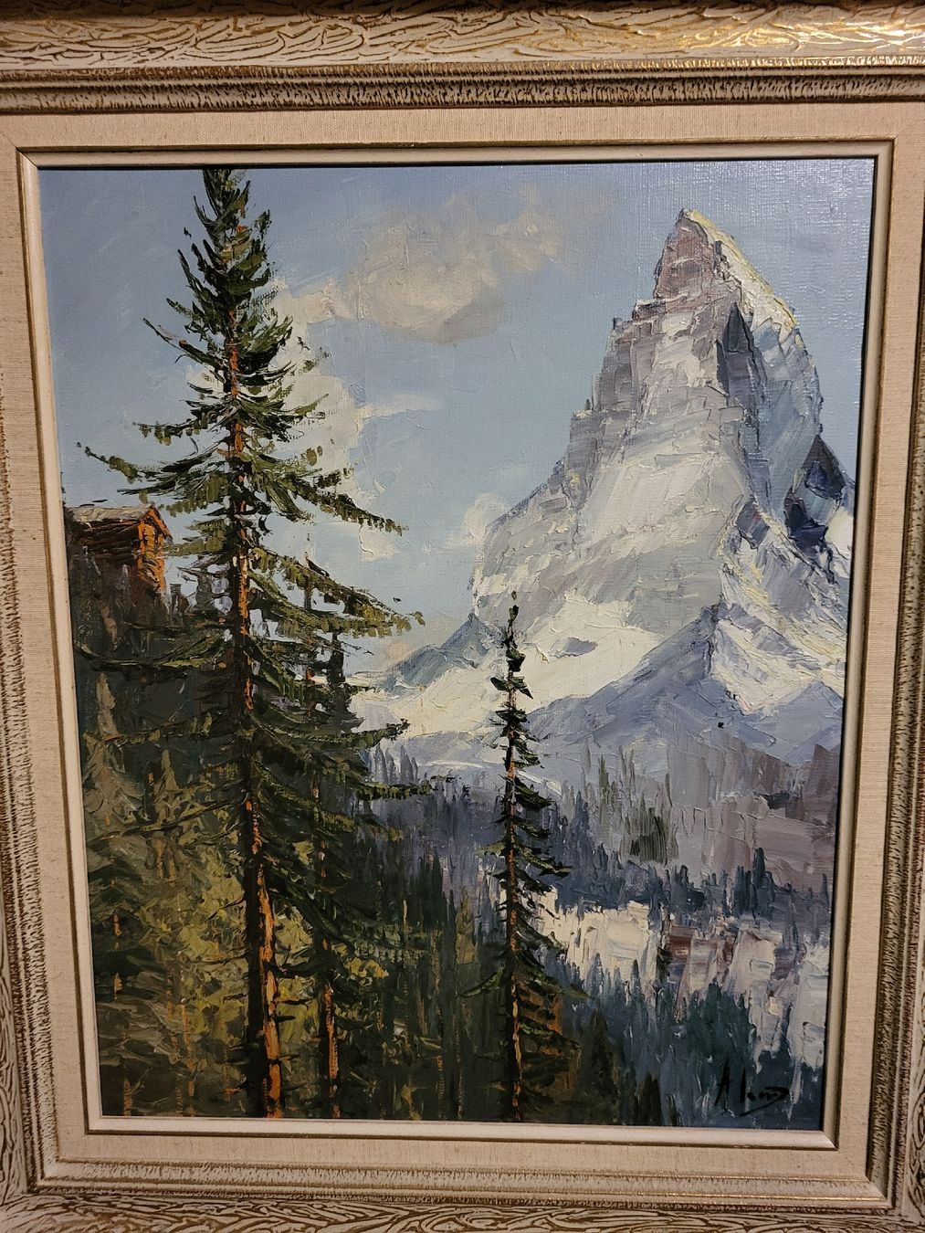 Dipinti: Tableau Cervin depuis la forêt, chalet signé. – Usato da Vevey venduto da oldiz 1