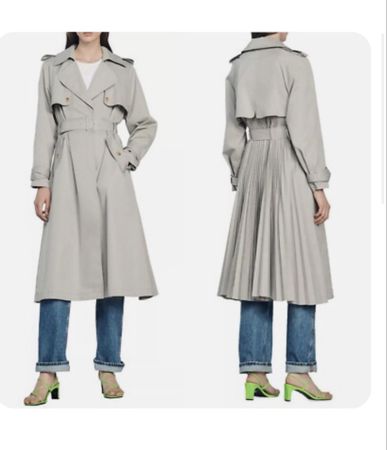 Sandro Jacob Trench Coat Size 40 light grey pleated