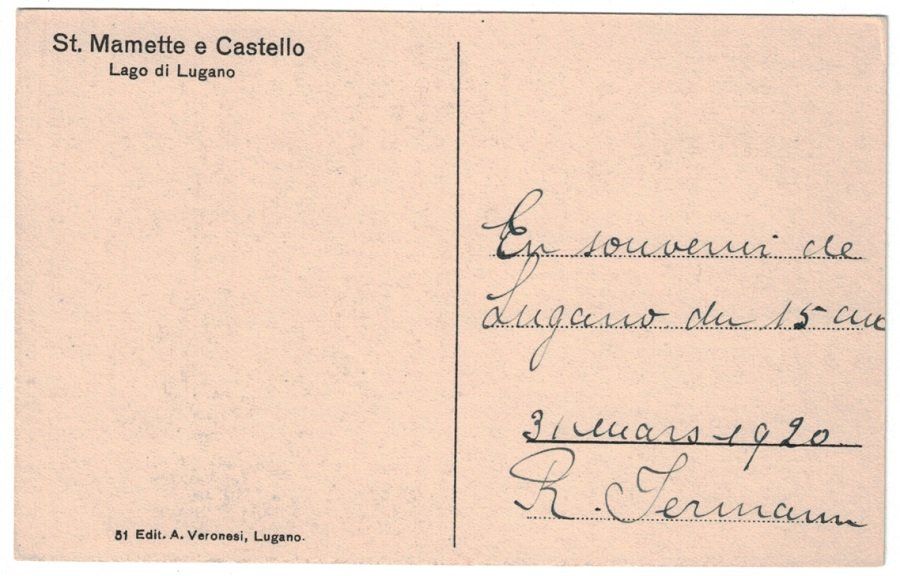 Cartoline postali: San Mamette e Castello, donna ticinese, datata 1920 – Usato da Frauenfeld venduto da POML 1