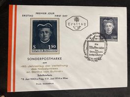 Österreich 1965 Ersttagsbrief Nobelpreis Bertha von Suttner