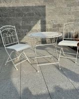 Vintage Gartenset, Tisch mit 2 Stühlen, Metall, Weiss