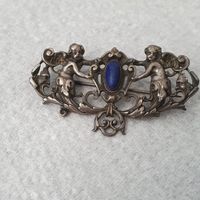 Antike Brosche mit Engel und blauem Stein, Vintage! 