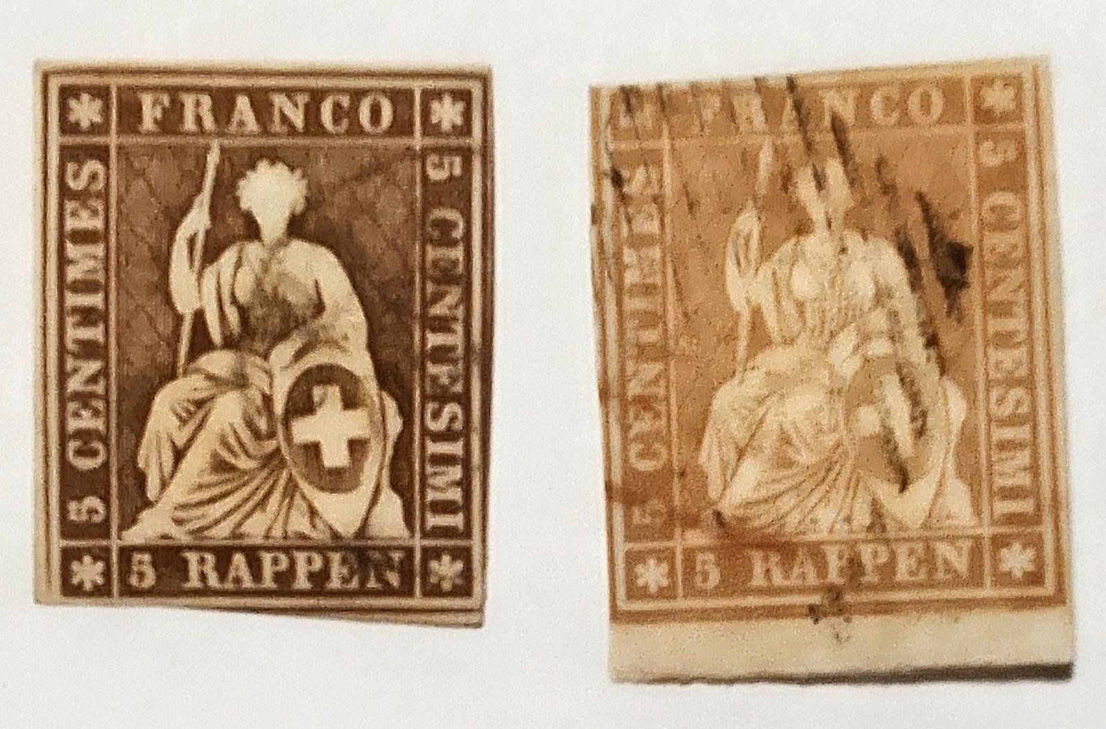 Alle Briefmarken: 2 Strubel 5 Rp verschiedene Farben – Gebraucht aus Marbach LU von Steinbeck1