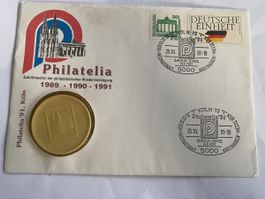 BRD Numisbrief mit Porzellan Medaille Philatelia 91 Köln