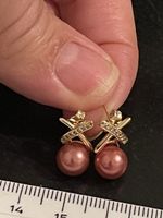 Jolies boucles d’oreilles plaquées jaune perles /brillants