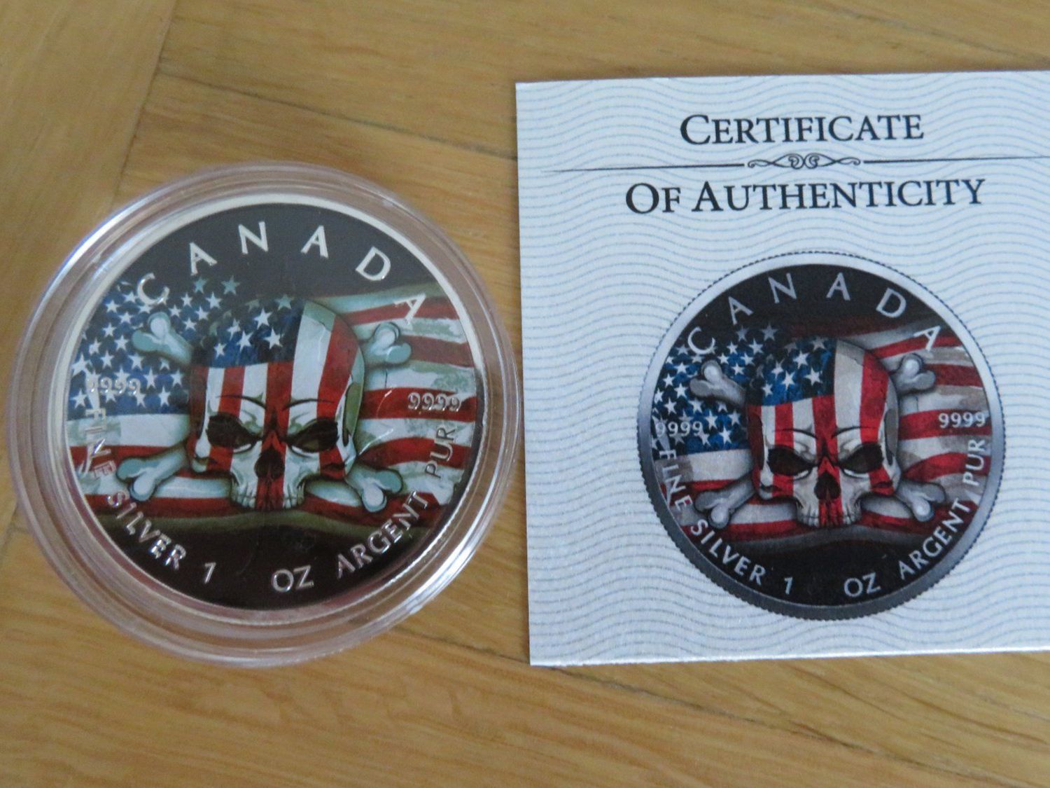 Alle Münzen: US Flag Skull Canada 2022 Maple Leaf 1 OZ SILBER -COLOR EDIT – Neu und originalverpackt aus Wetzikon ZH von Nicki6 2