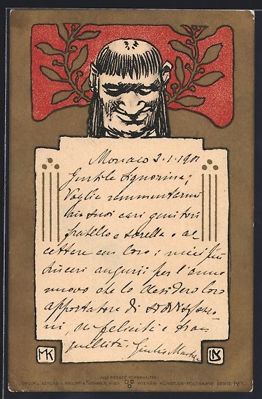 Cartes postales: sign. Leo Kainradl: Männerkopf mit Lorb – D'occasion à Berlin par bartko-reher