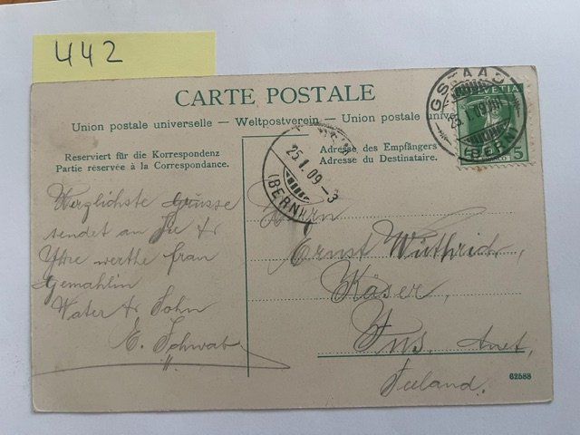 Cartoline postali: Postkarte Gstaad, 1909 – Usato da Niederwil AG venduto da dahu75 1
