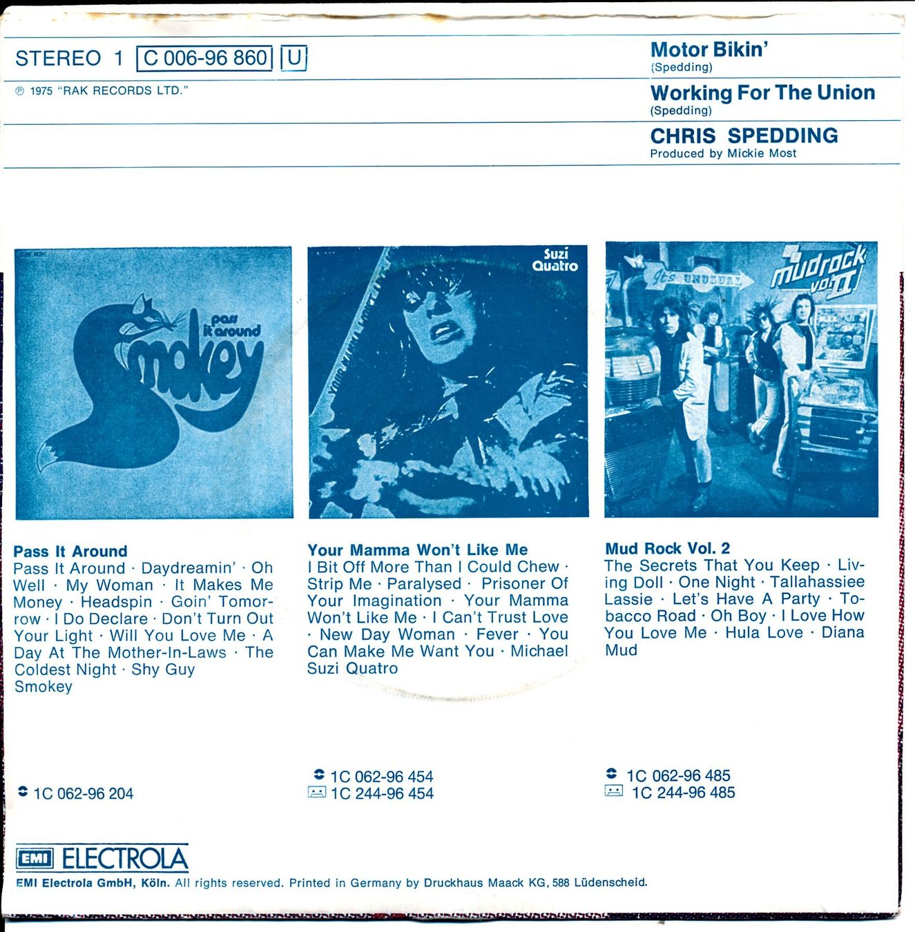 Vinyles: CHRIS SPEDDING - MOTOR BIKIN' (7'' Vinyl Single VG+) – D'occasion à Hedingen par Studers 1