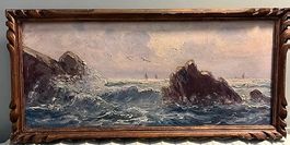 TABLEAU Peinture Marine sur Bois 1920 signé GSK 1920