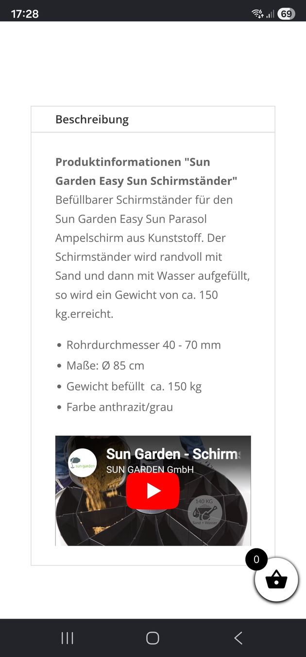 Sonstiges: Sun Garden Easy Sun Schirmsockel – Neu (gemäss Beschreibung) aus Pfungen von A.y.m 5