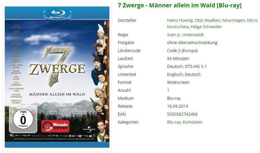 Tutti i DVDs: 7 Zwerge - Männer allein im Wald – Usato da Buchrain venduto da Sssschaller