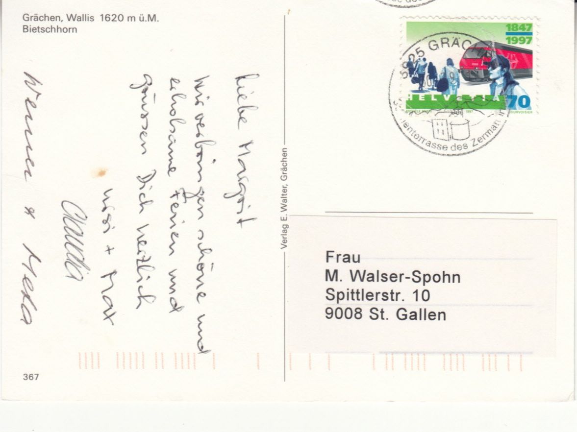 Ansichtskarten: Grächen 1997 – Gebraucht aus Bürglen TG von StampGraf 1