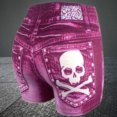 🩷Rosenrote Totenkopf-Jeans-Shorts – Cool & Verführerisch!☠️