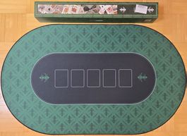 Premium Pokermatte Oval Grün 100x60cm + Box – Wie Neu