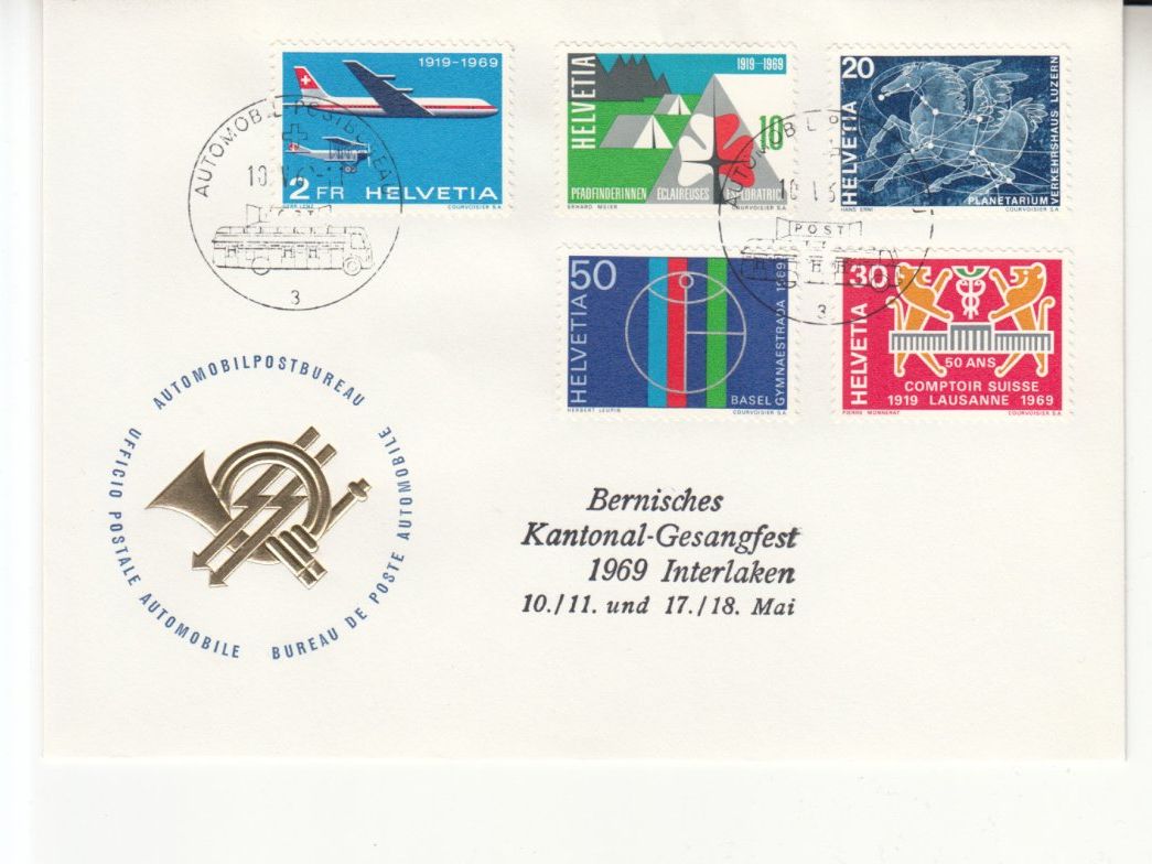 Tutti i francobolli: Sonderstempel A. 1140 Gesangsfest Interlaken 1969 – Usato da Bürglen TG venduto da StampGraf