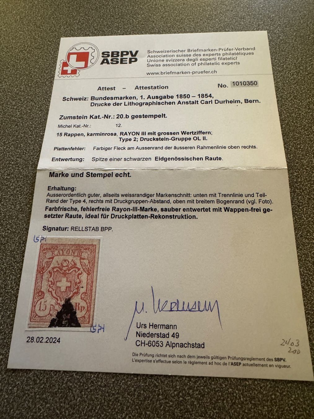 Alle Briefmarken: Toller Rayon . – Gebraucht aus Uster von Briefmarken